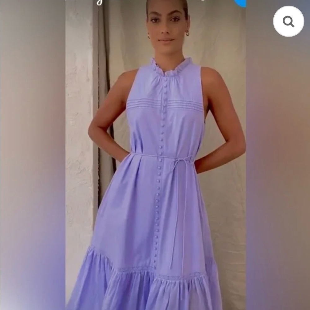 NWT JOSLIN Audrey Sleeveless Flounce Poplin Midi Dress Lavander Organic Cotton